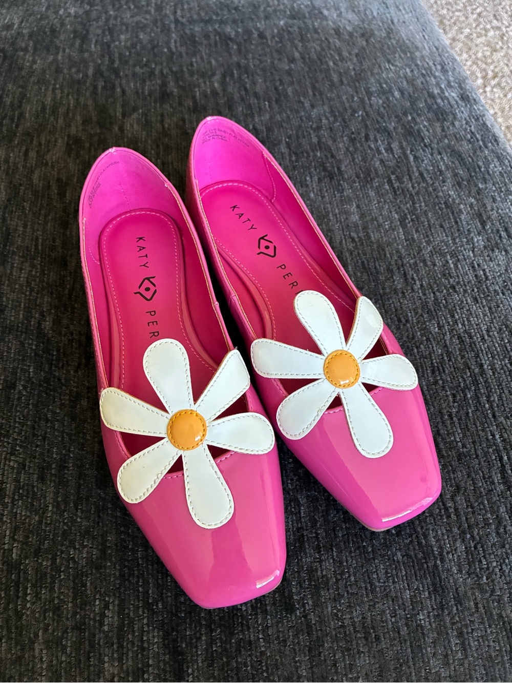 Katy Perry Collections Bright Pink Patent Flats with White Daisy Accent